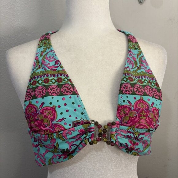 Becca 2 Piece Turquoise Swimsuit Embelished Top Size Small Bottom Size Large - Picture 4 of 13